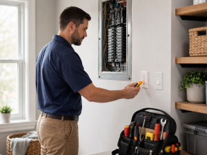 trusted handyman checking electrical repairs safely in a Kansas City home